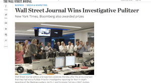 Screenshot from the Wall Street Journal's coverage of the Pulitzers